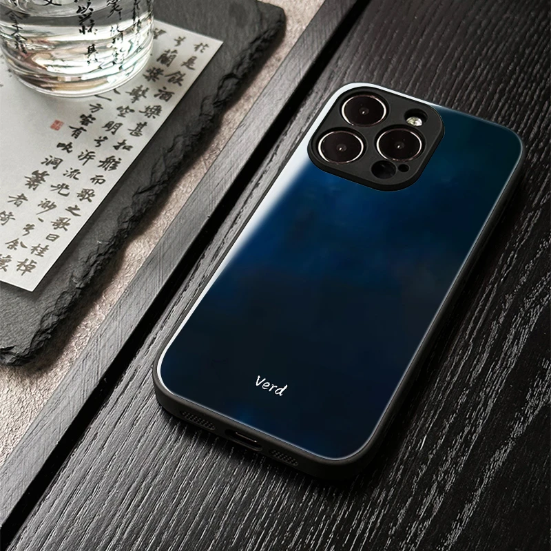 「扁青鸽蓝」新中式苹果16promax手机壳玻璃iphone15高级感14保护套