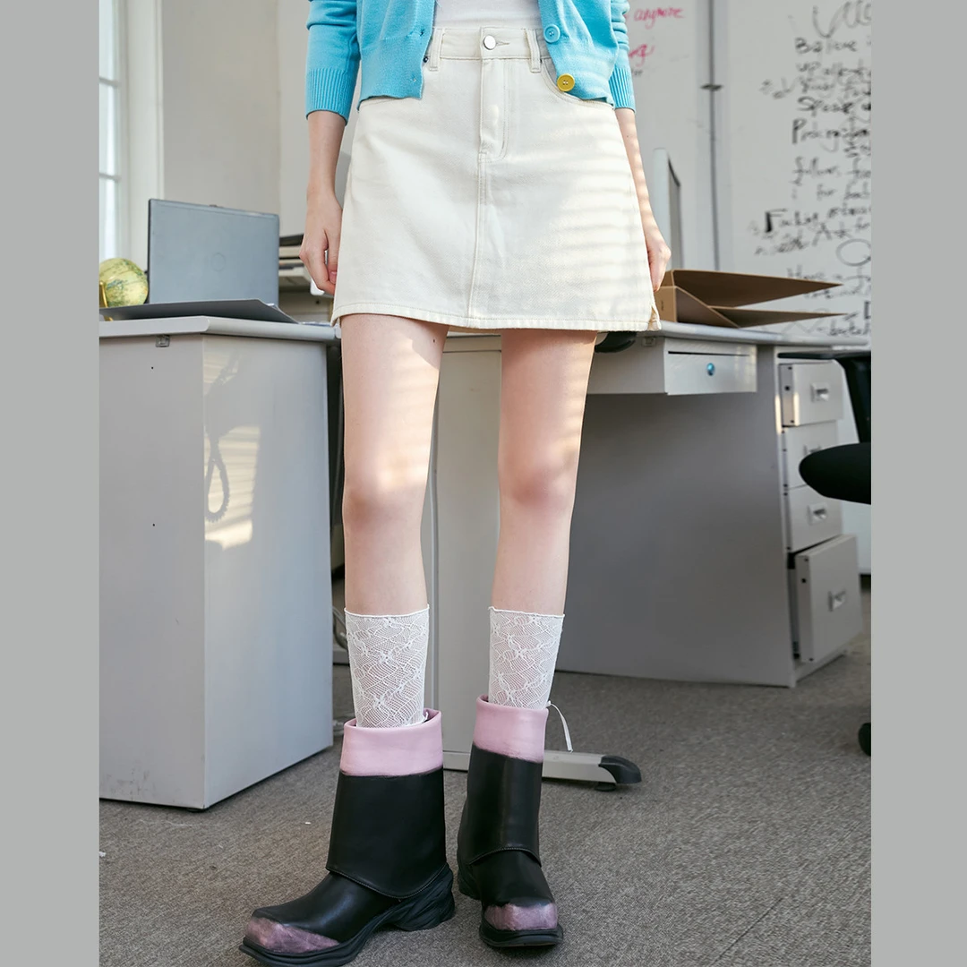 a02【金拐子专属】猫头绣花高腰开衩小个子A字裙女半截裙AEW1Q1C15