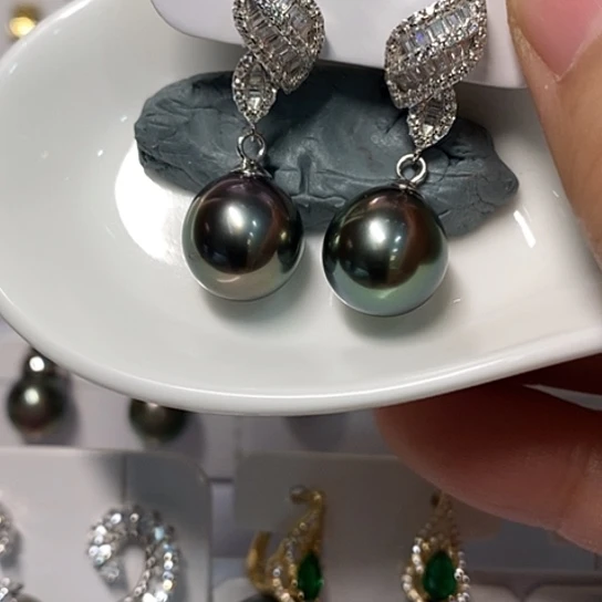 银S925镶嵌海水珍珠耳饰@****火11.5