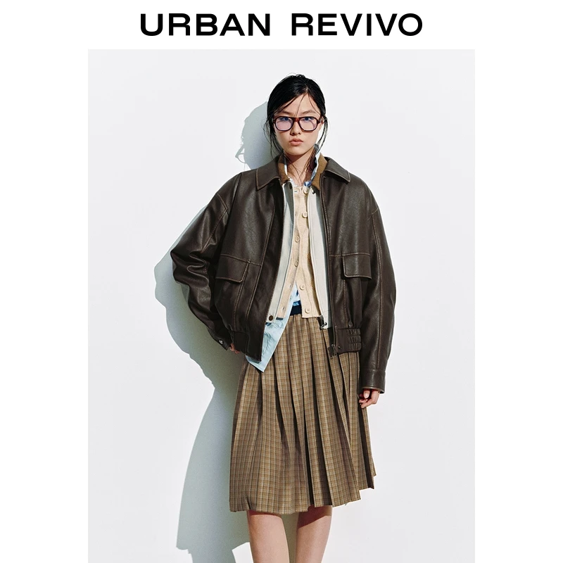 UR2025冬季新款女装流光风工装风口袋PU翻领外套UYY150094