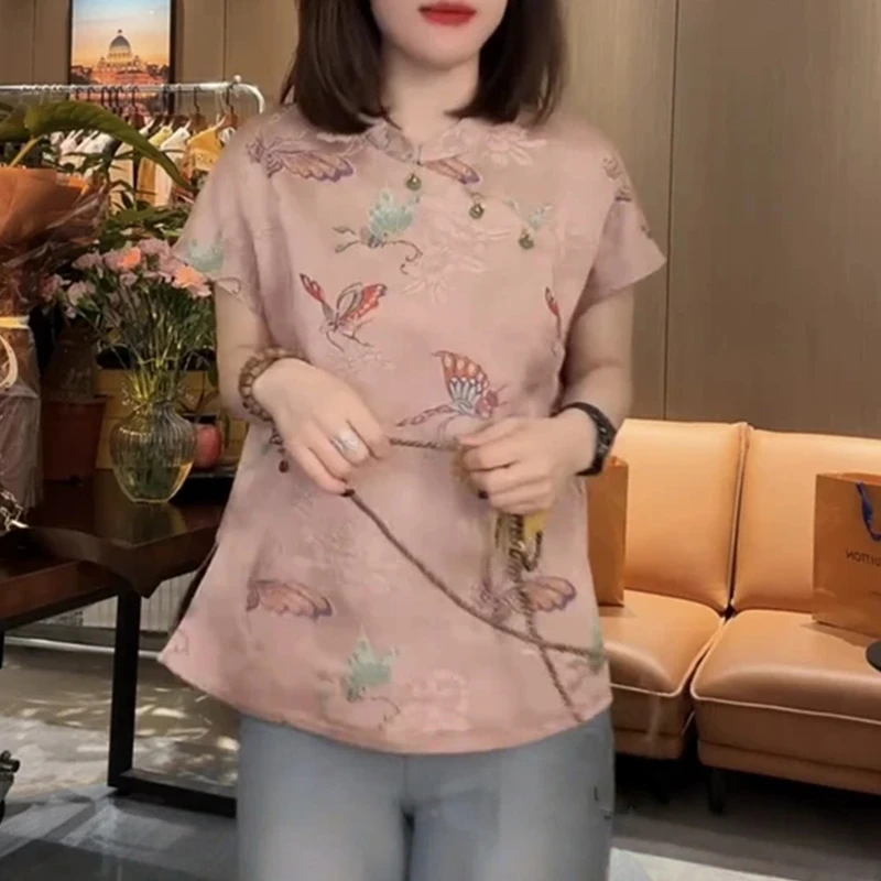 新中式国风斜襟旗袍衬衫女2025夏季新款气质高级感提花刺绣上衣