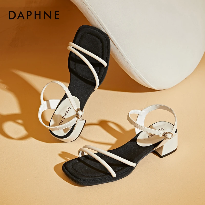 达芙妮粗跟细带凉鞋女鞋新款优雅一字扣凉鞋夏季仙女必备百搭优雅