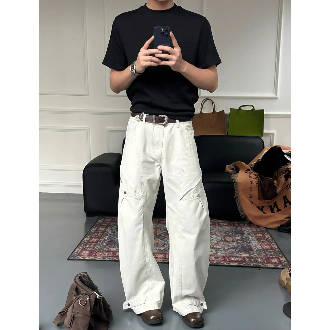 秋季新款没事复古休闲男裤直筒弯刀工装裤百搭潮流宽松ins阔腿裤