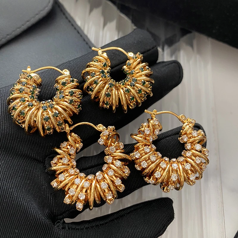 黄铜耳饰 欧美时尚气质螺旋缠绕耳环女真电镀圈圈弹簧潮流耳钉高