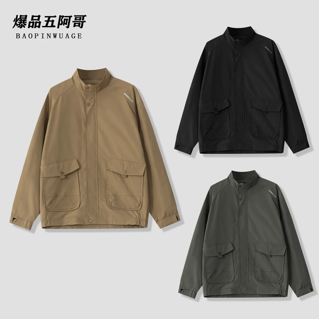男士防风加厚立领百搭魔术贴袖口工装口袋夹克W-YP001
