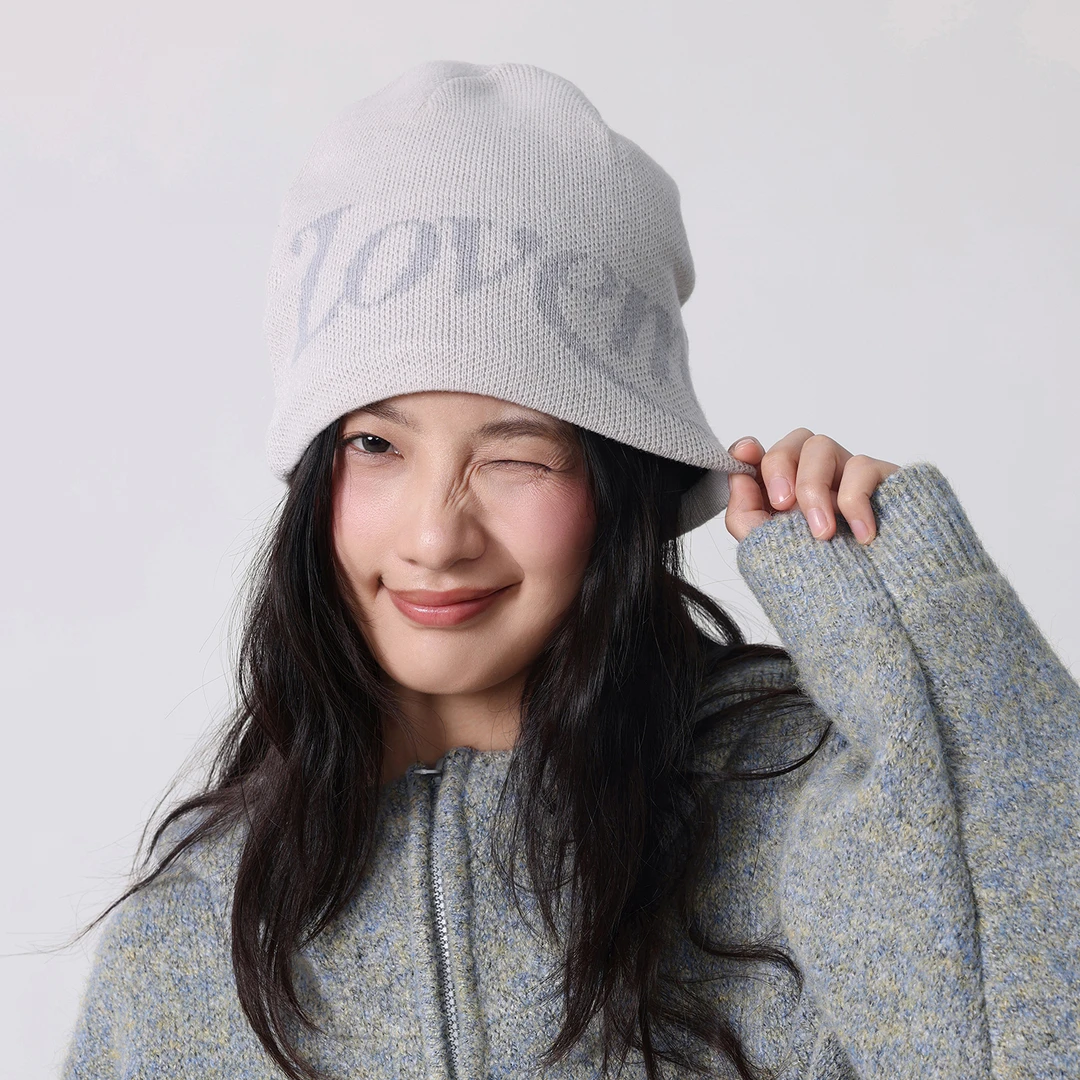 LOVEMELATER 纯色简约针织保暖毛线帽情侣百搭LOGO提花包头冷帽
