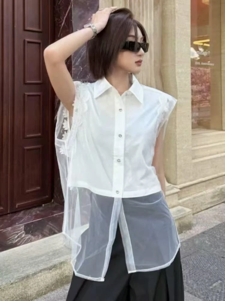 XB M胸134长75洋气翻领层次感设计轻奢休闲无袖衬衫上衣 1248