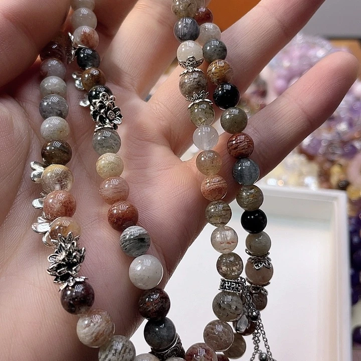 水晶手链银S925镶嵌双圈绿幽灵