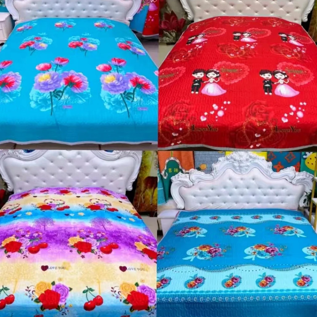 多种花型双人【床盖】【床单】双面三层加厚夹棉绗缝大花大床