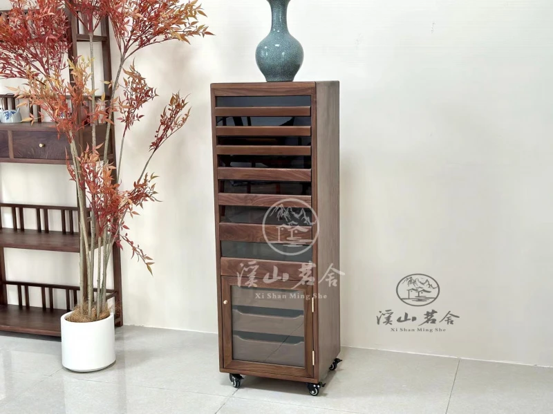 【新款牙科柜】北美黑胡桃木落地高款收纳紫砂壶紫砂杯中式客厅家用