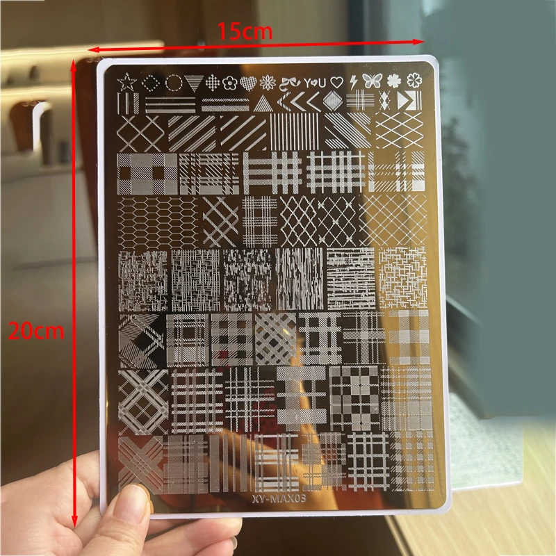 KaSi美甲印花转印钢板【超大号带背板】蝴蝶结格纹工具印章