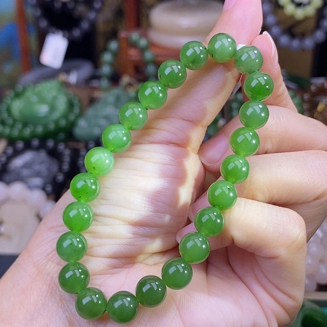 手链未镶嵌和田玉阳绿冰底碧玉手链约8MM