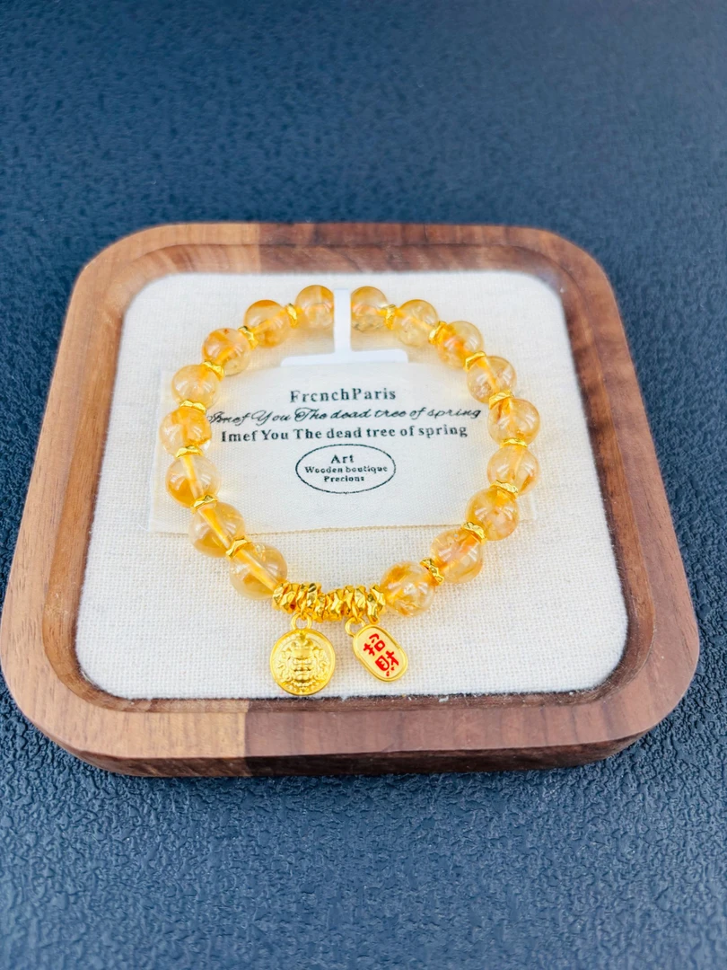 足金 999 黄金 搭黄财神招财纳福盘缠手串黄塔.晶 生日送人礼物