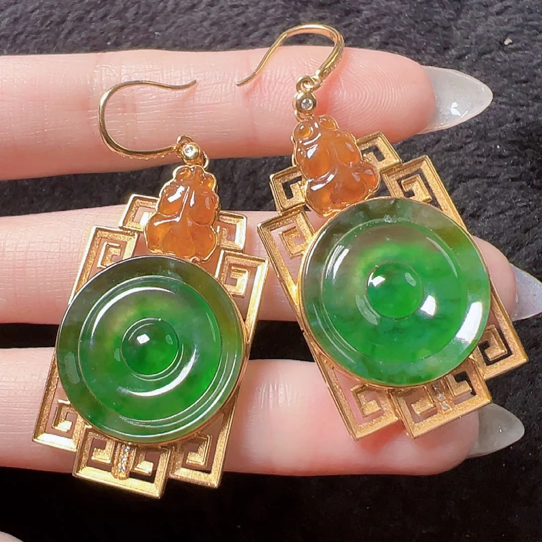 翡翠耳饰18K金镶嵌签收后24小时鉴赏期，过时不退