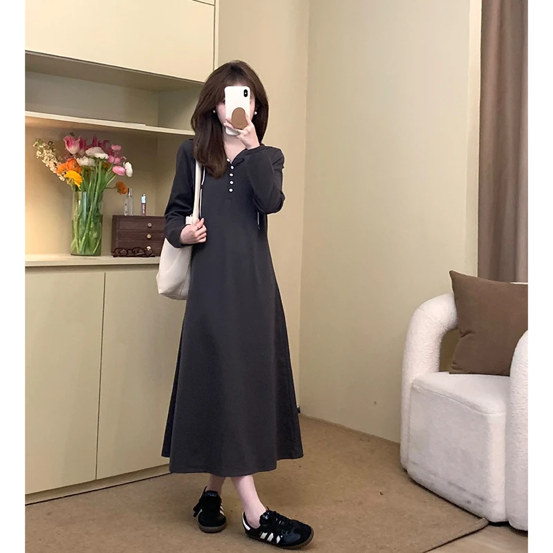 FUGUI RICH小个子连帽连衣裙女中长款春款宽松卫衣裙 26241L3753