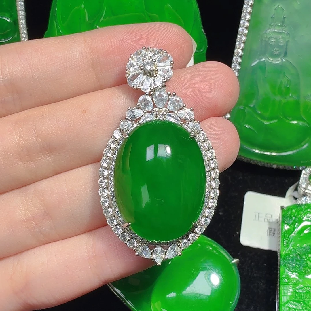 翡翠银S925镶嵌颈饰天然A货翡翠