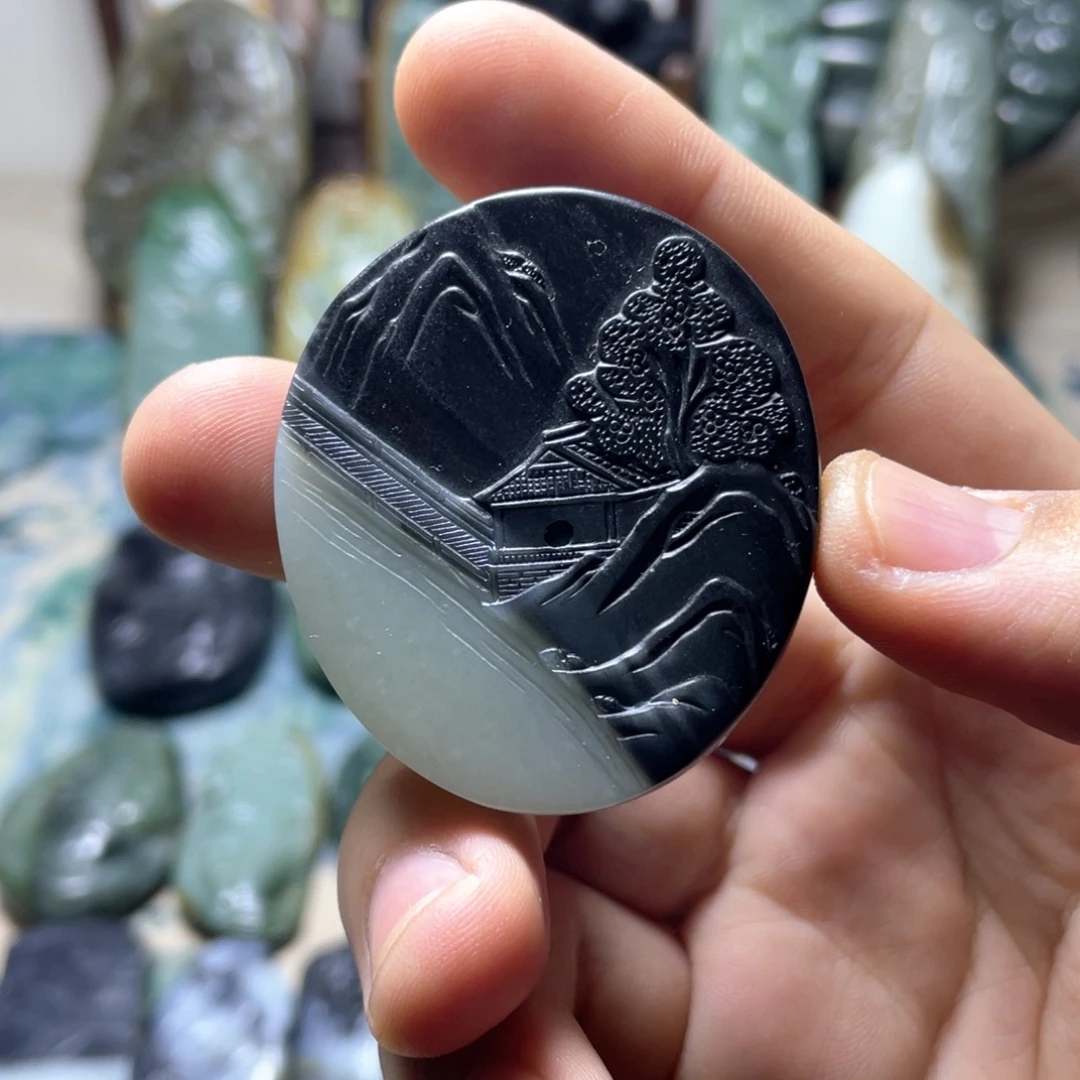 和田玉未镶嵌挂件山水