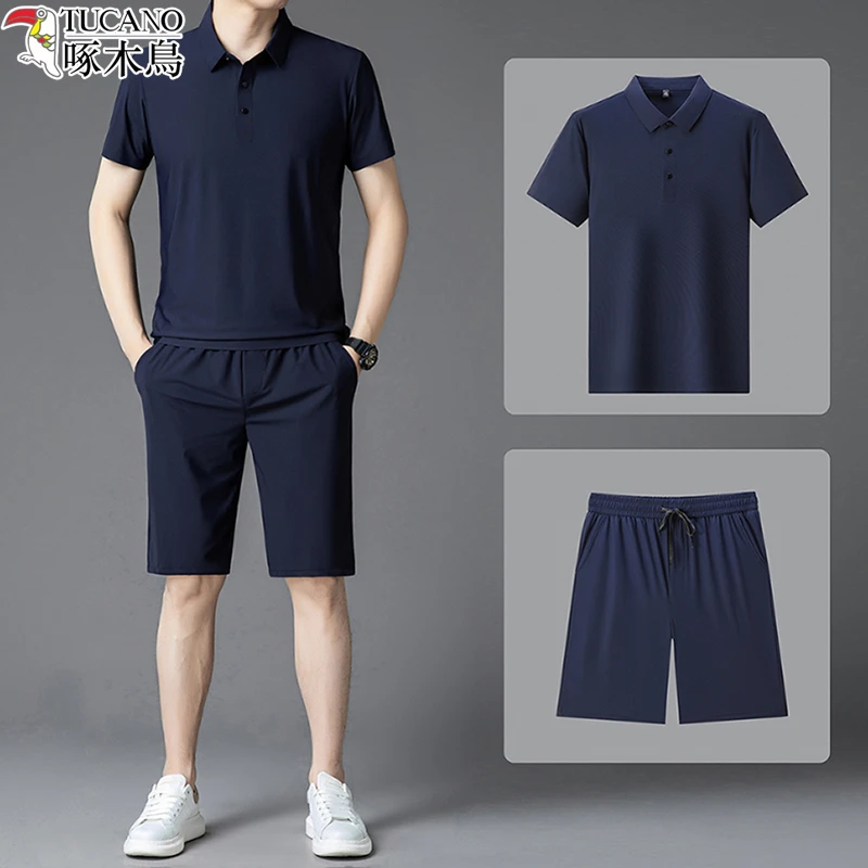 TUCANO/啄木鳥高品质冰丝短裤套装夏季新款中老年亲肤透气二件套.