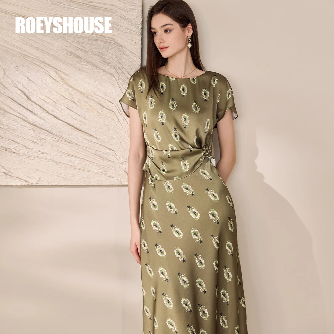 【RH】罗衣优雅花色连衣裙女2025夏季新款时尚通勤印花大摆裙11912