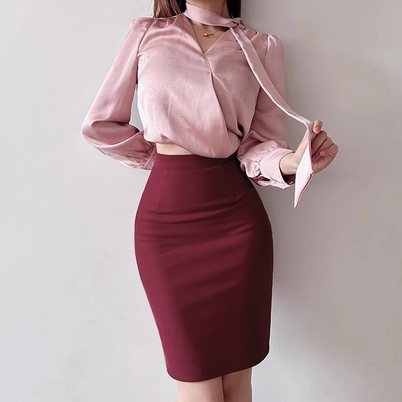 红色半身裙包臀后开叉中长款2025新款女神职业修身高腰工作一步裙