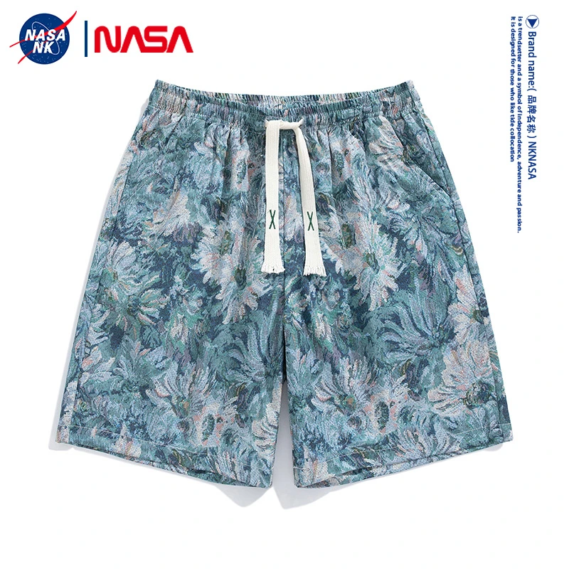 NASA联名复古满印休闲短裤男2025新款夏季嘻哈潮牌宽松休闲五分裤