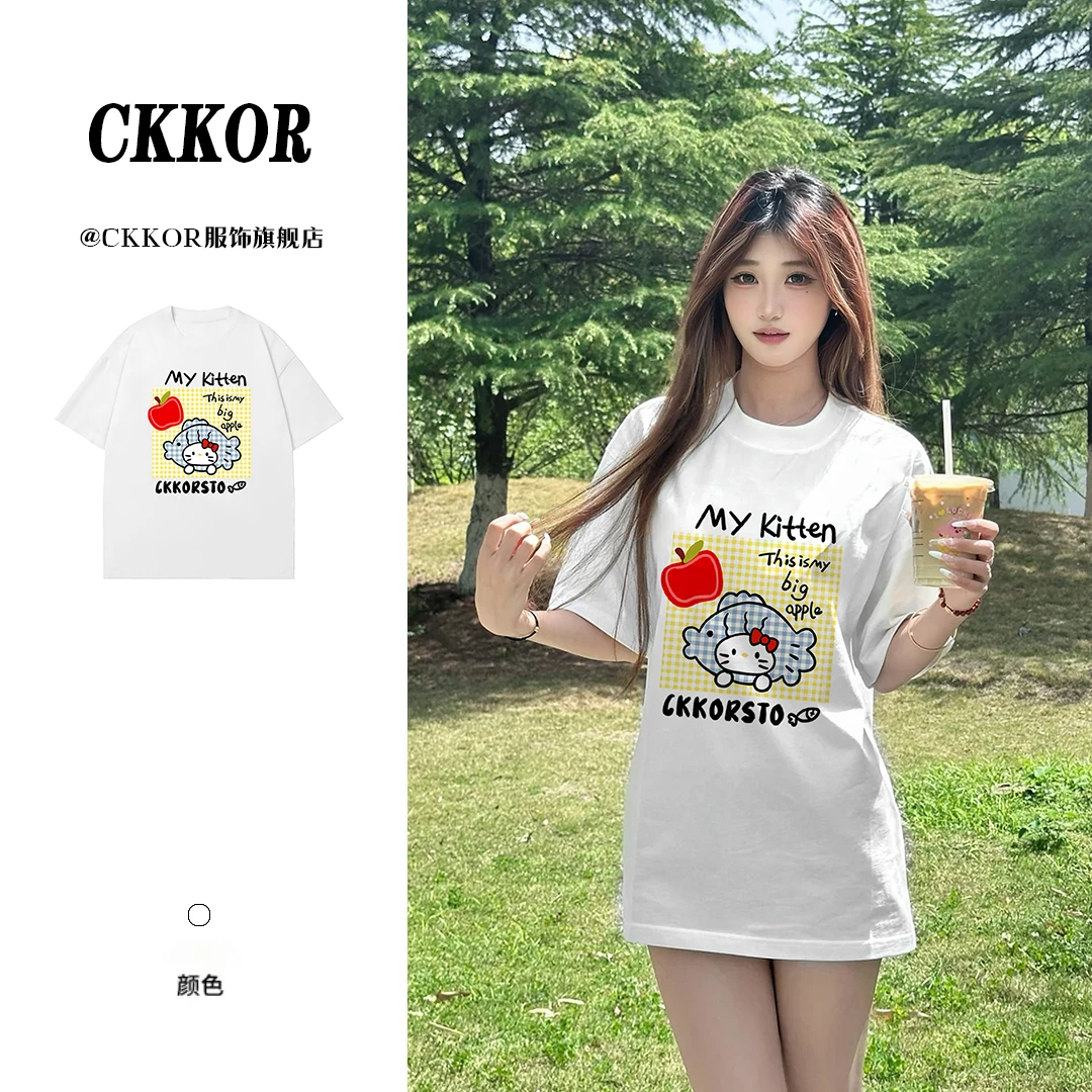 CKKOR夏季新款短袖上衣女设计感小众百搭休闲学生卡通印花透气t恤