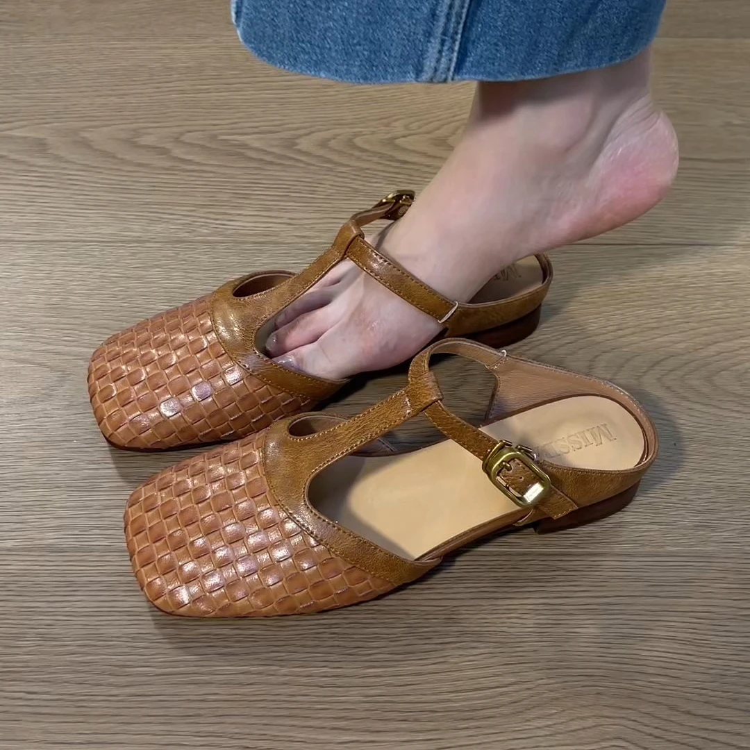 凉鞋新款2025夏季通勤 超软全皮小皮鞋凉鞋百搭小众凉鞋女