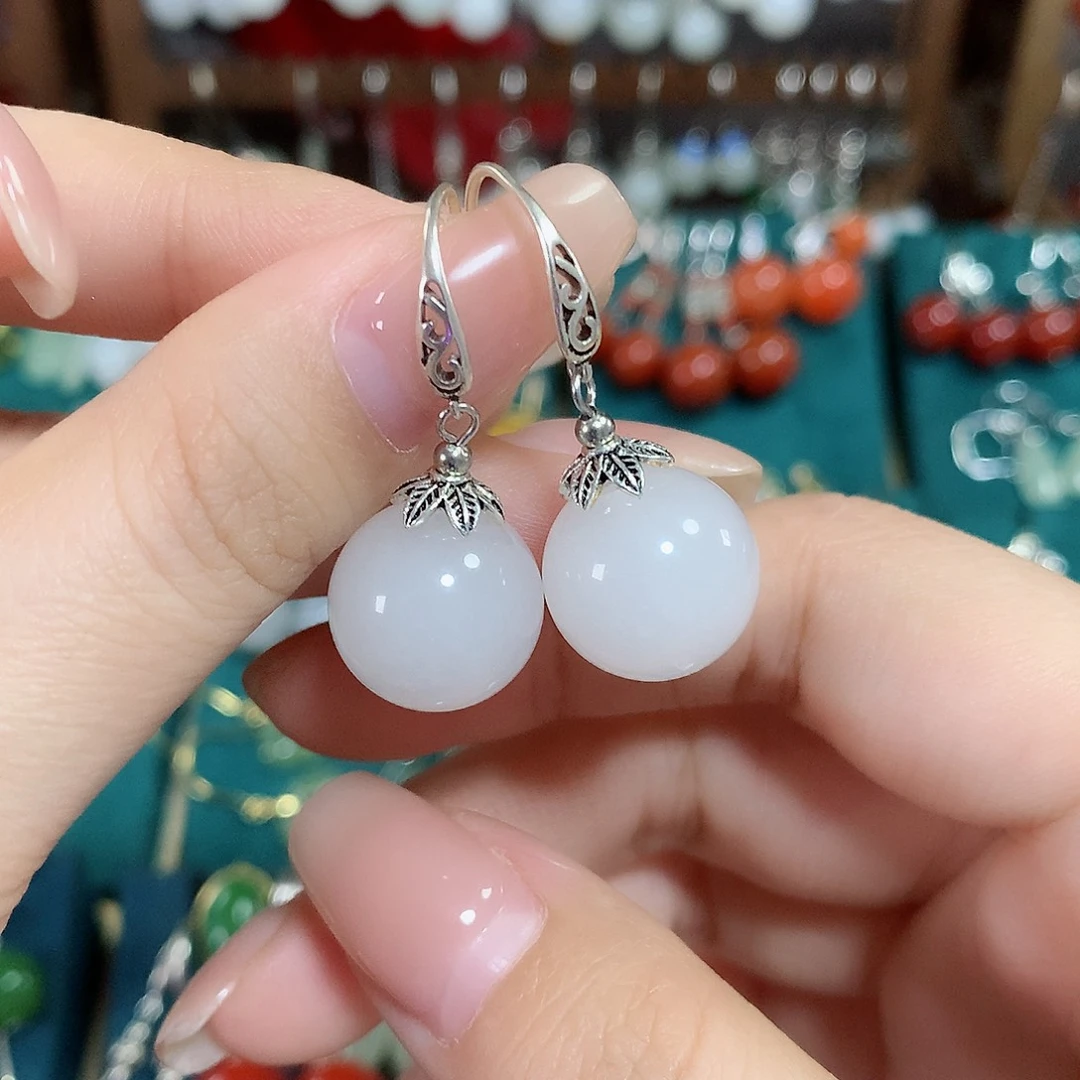 石英质玉（金丝玉）耳饰银S925镶嵌卡14左右