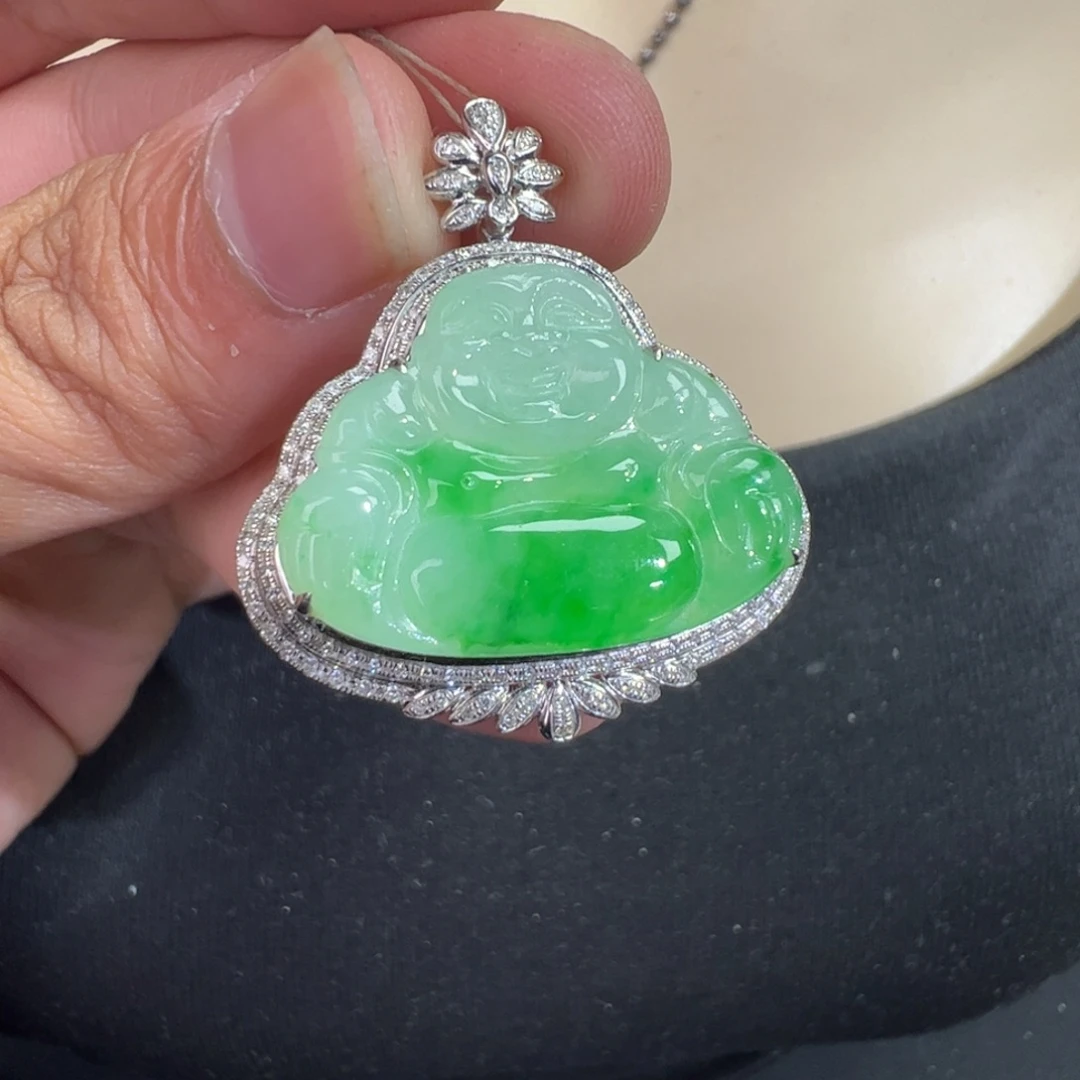蜡***小翡翠18K金镶嵌吊坠(不含链)