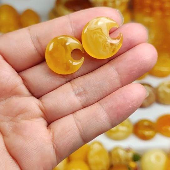 银S925镀金镶嵌蜜蜡耳钉