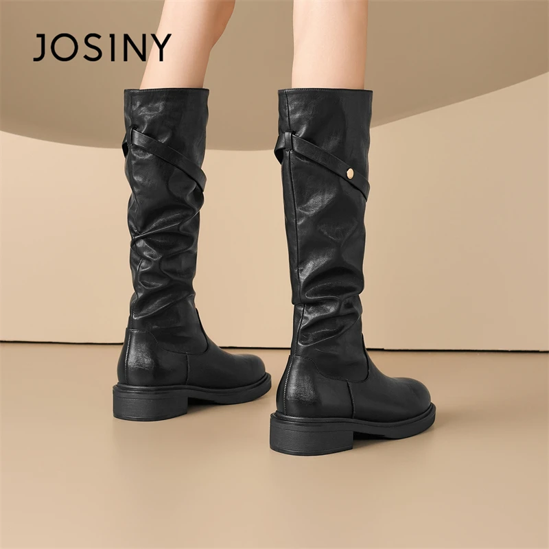 卓诗尼黑色保暖长筒靴女款25新款秋冬加绒堆堆靴棉靴显瘦骑士靴XX