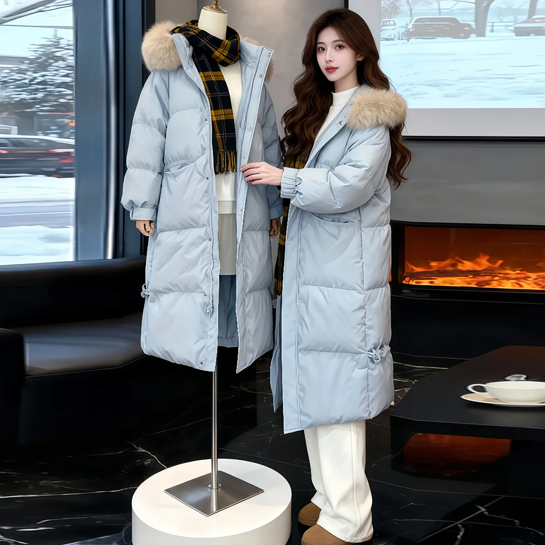 2025冬季新款韩式潮流棉服所时尚百搭连帽毛领中长外套女