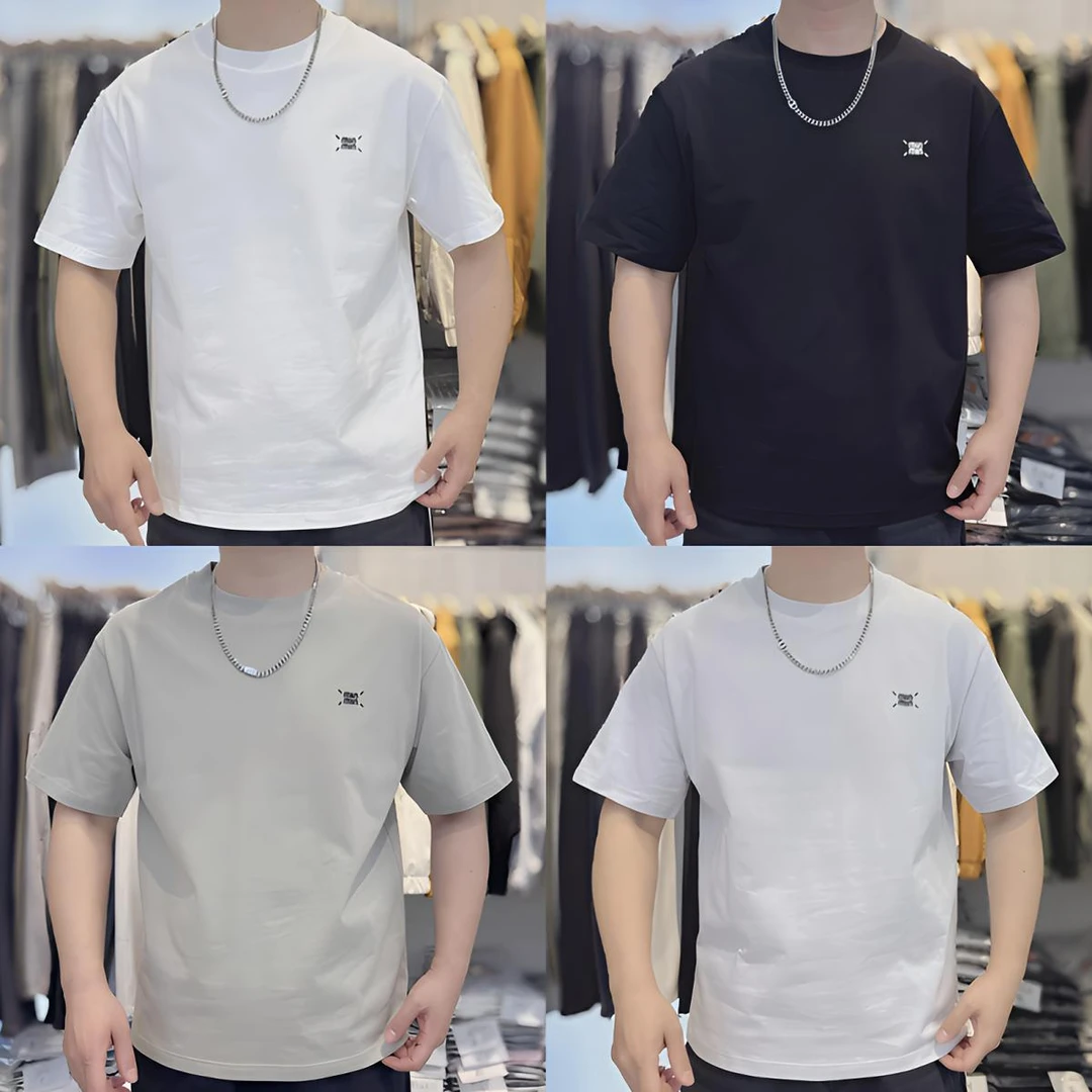 （100纯棉）夏季字母刺绣纯棉百搭舒适宽松休闲圆领短袖W813