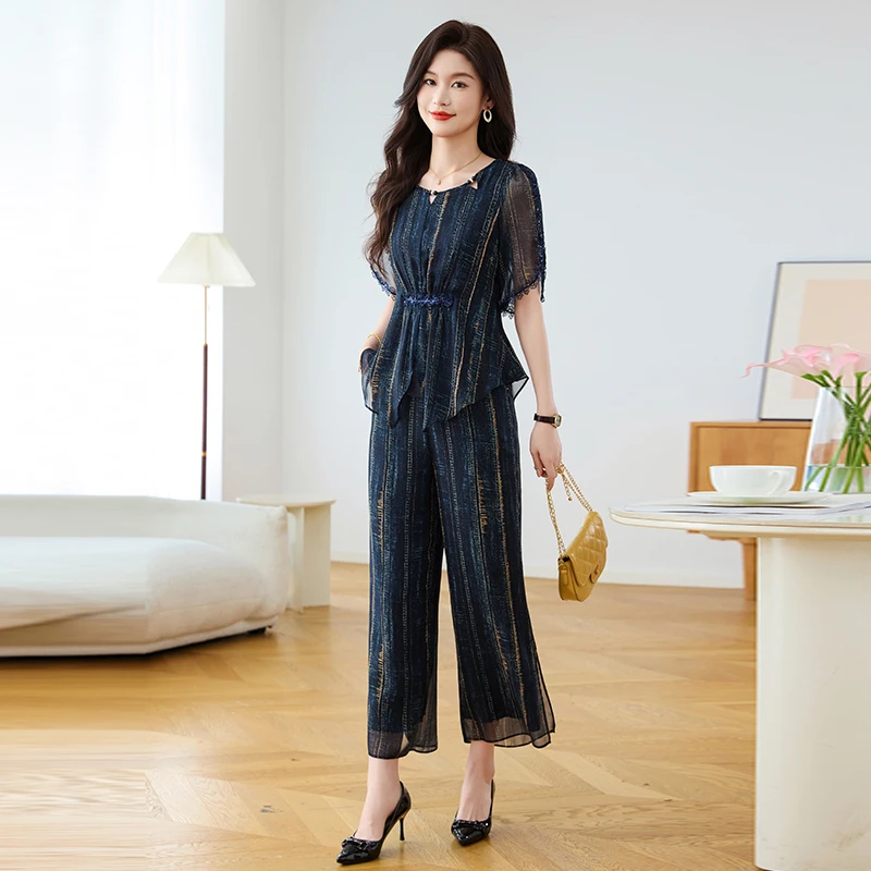 拉夏贝尔条纹职业套装女夏2025新款高级感爆款洋气减龄品牌两件套