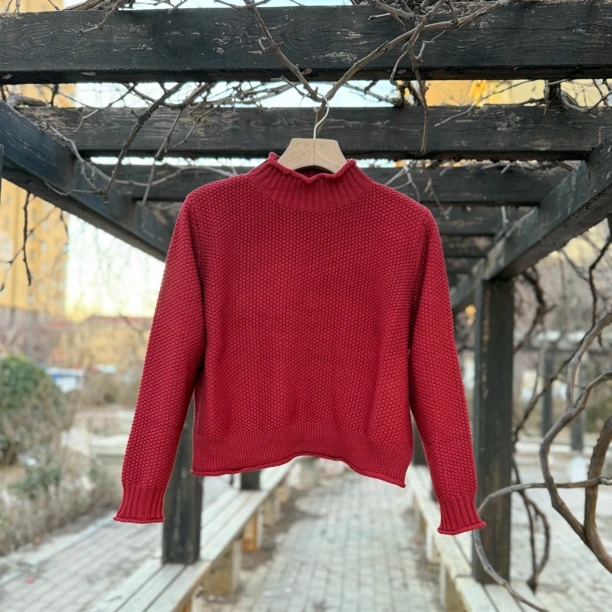 2025新款圆领宽松半高领针织衫百搭时尚加厚纯色毛衣圆领套头