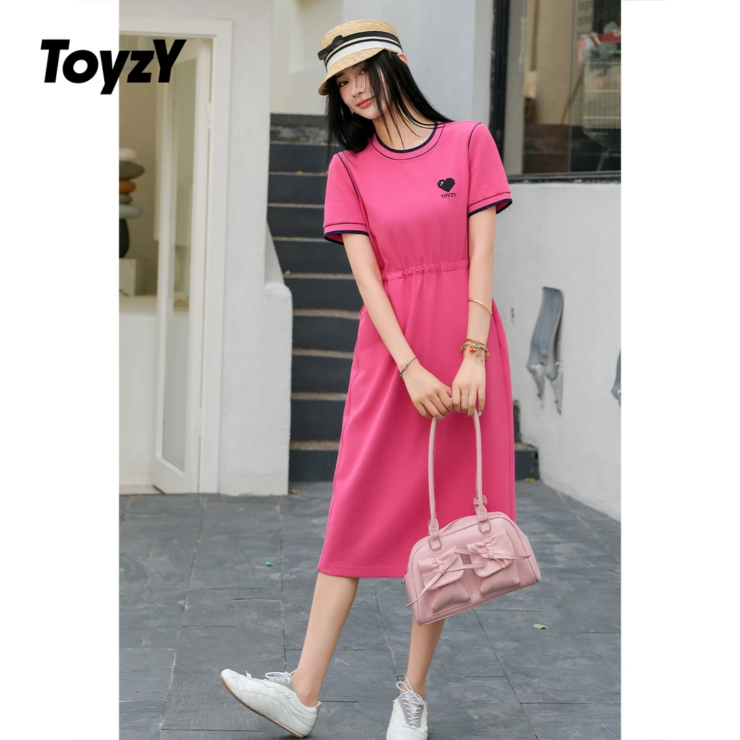 ToyzY25夏新款多巴胺间色时尚抽绳松紧腰连衣裙女ZC35205260