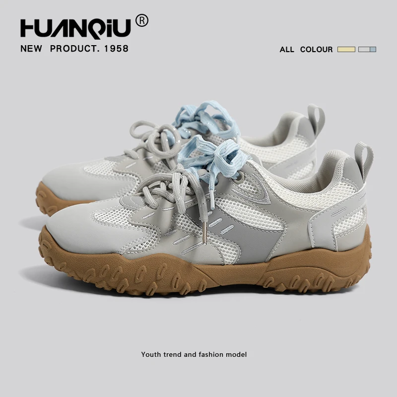 环球网面透气德训鞋女款2025夏季新款复古厚底百搭运动休闲阿甘鞋