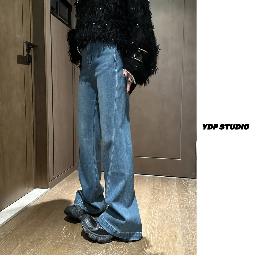 YDFSTUDIO小众【早春腿精裤】高品斜襟水洗万向弹设计显瘦喇叭裤