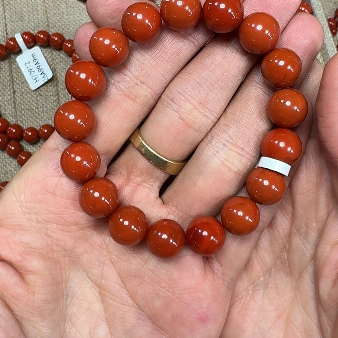 茂***林南红玛瑙未镶嵌手链手串原矿南红瓦西高品满肉满色柿子锦
