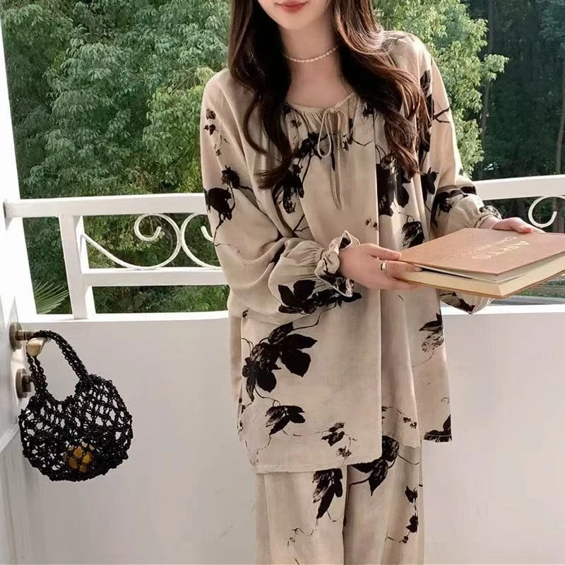 【棉绸舒服！】家居服套装睡衣女春夏季长袖长裤可外穿宽松空调服