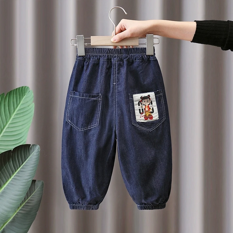 儿童哪吒牛仔裤夏装2025新款帅气男童宽松束脚裤子夏季薄款防蚊裤