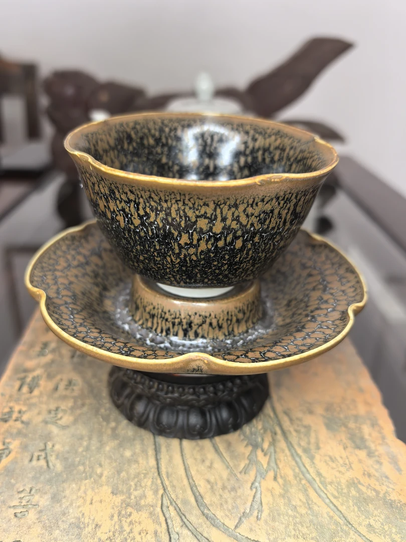 仿古瓷 仿宋仿古鹧鸪斑油滴茶盏茶杯茶托茶具茶楼茶馆装饰品