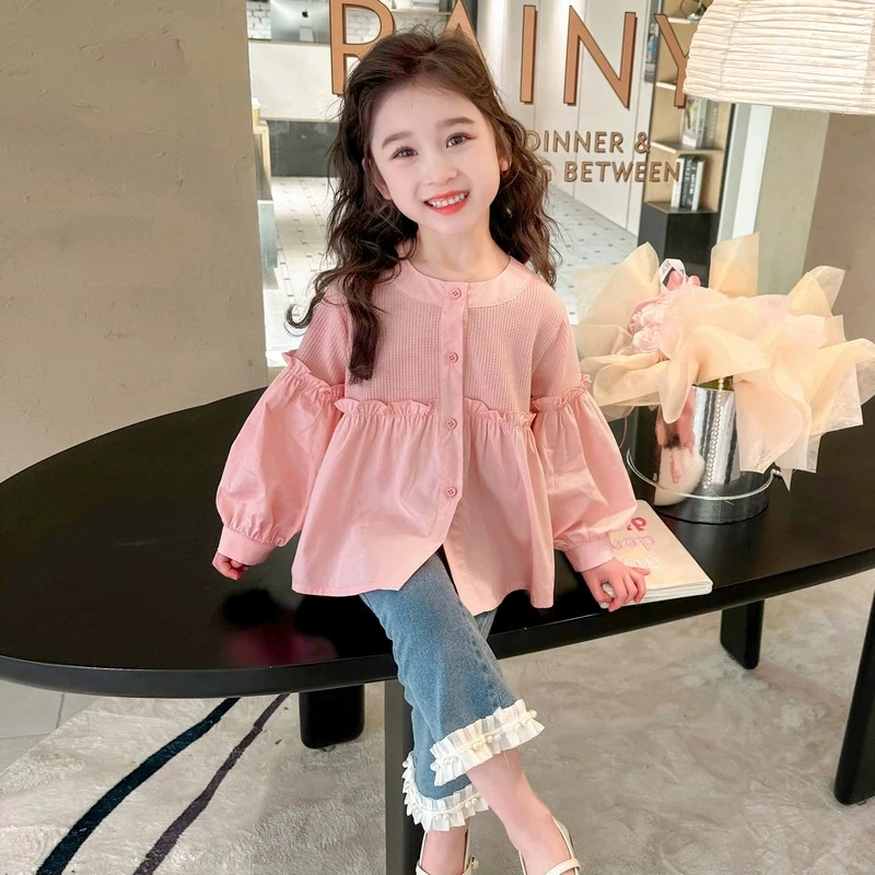 女童衬衫春秋2025新款儿童洋气纯棉秋季长袖衬衣宝宝休闲秋装上衣
