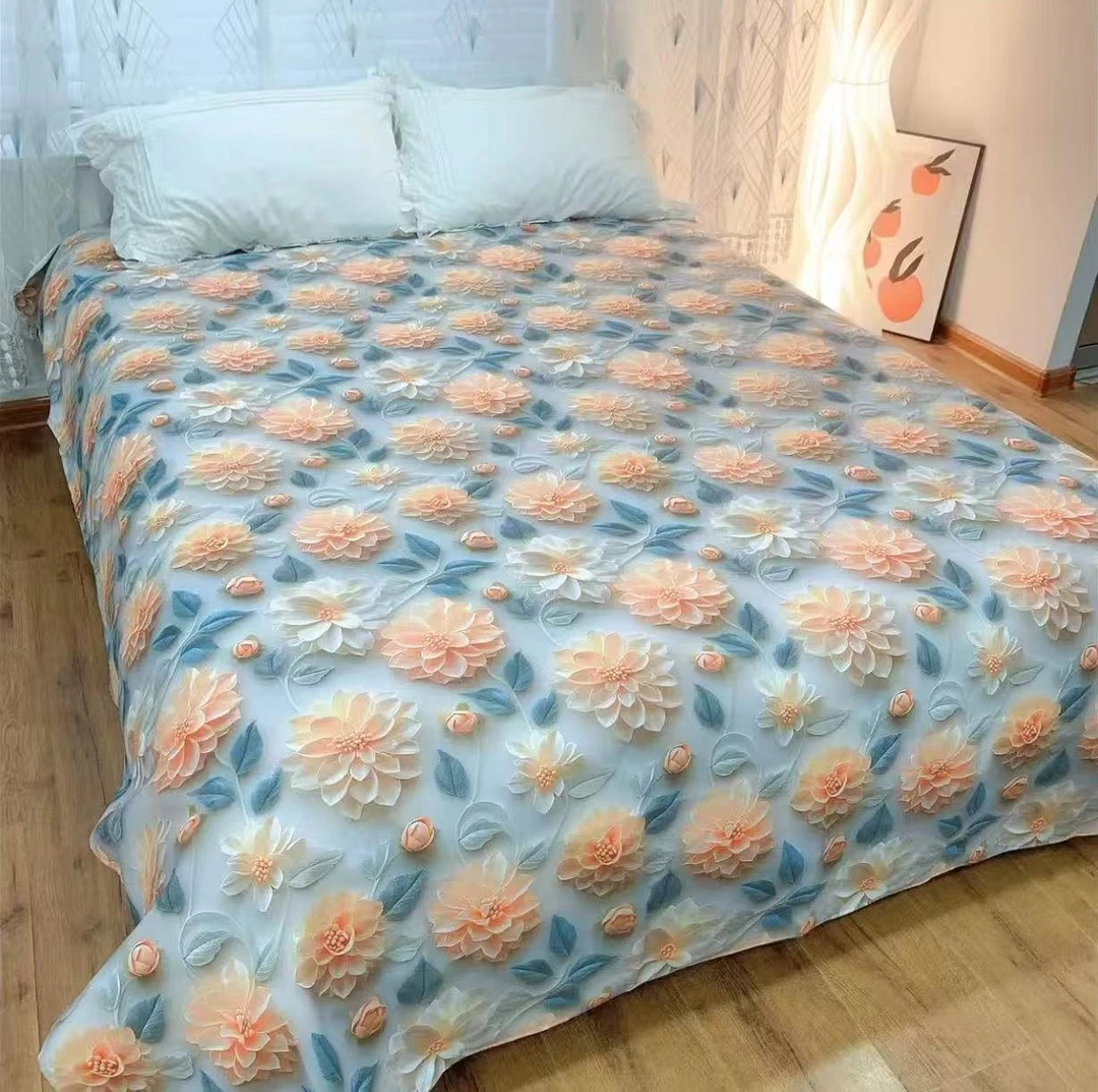 高清数码，印染加厚大帆布粗布床单【立体花朵】200*240cm（±5cm）
