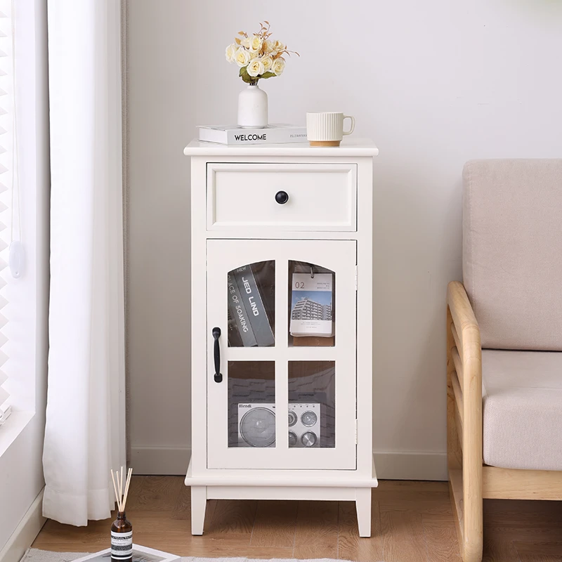 实木边柜玻璃门酒柜复古斗柜收纳柜家用多功能收纳柜子简约胡桃色