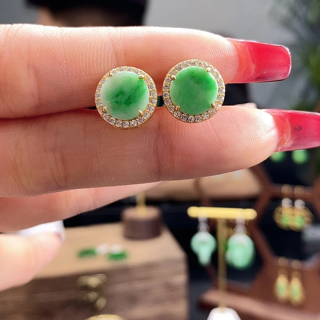 翡翠耳饰银S925镶嵌翡翠