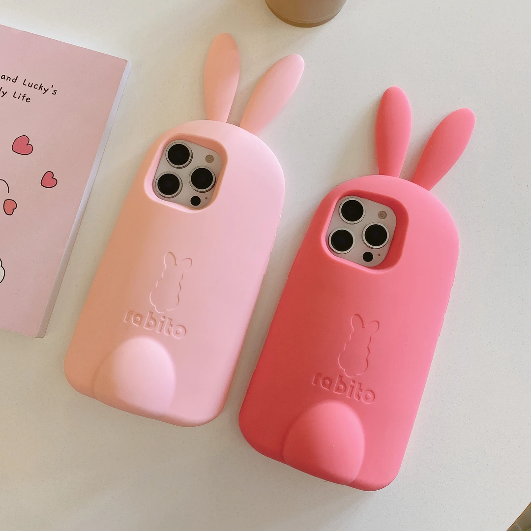 苹果|卡通立体站立兔子适用iPhone16可爱创意少女全包硅胶手机壳
