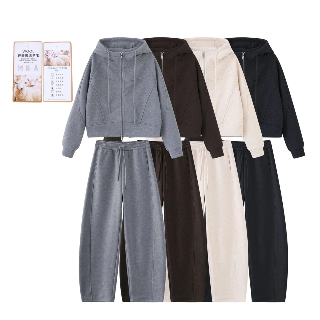 2025冬季轻奢醋酸羊毛加绒弯刀裤套装CF-D8080