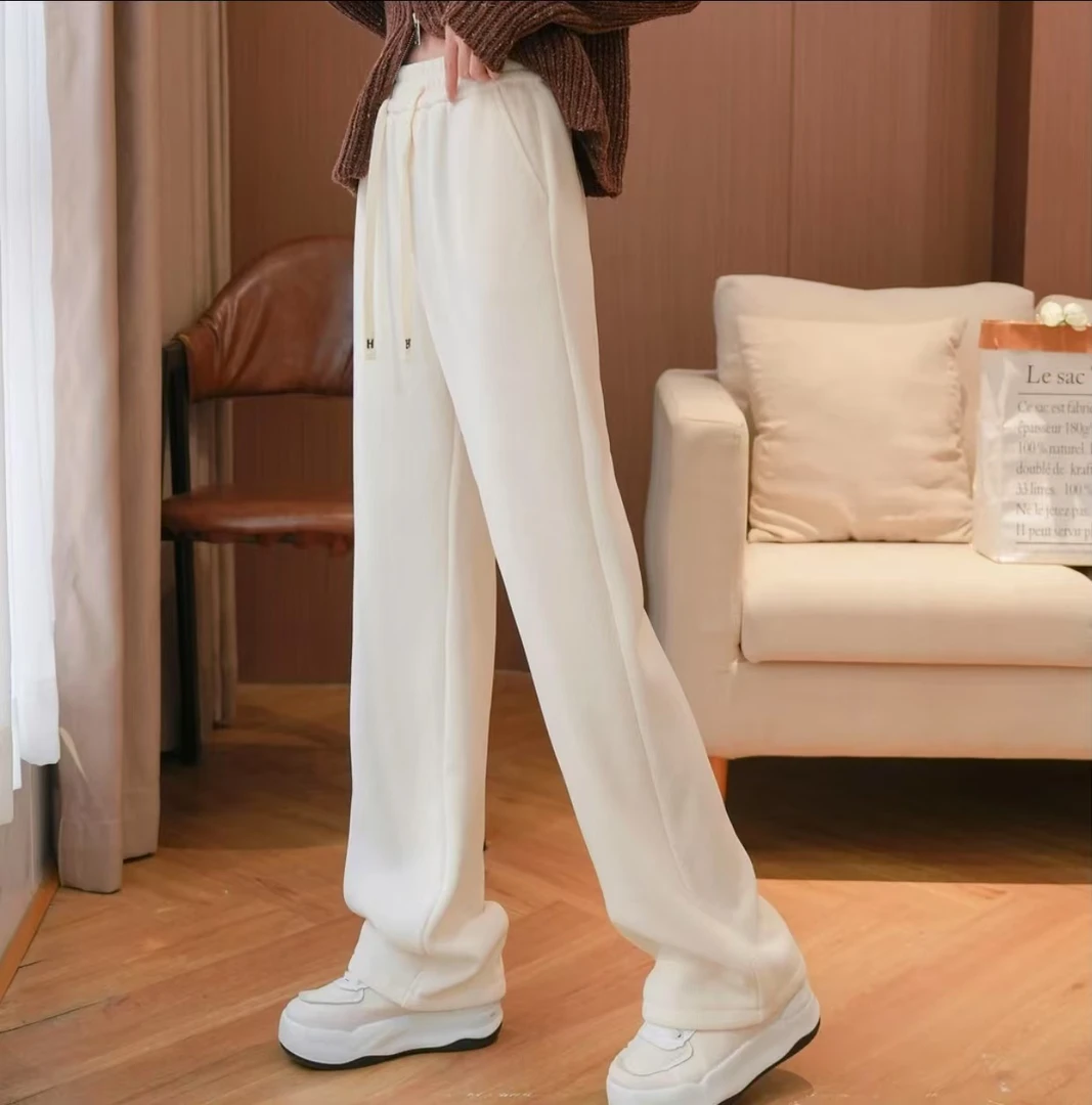 秋冬季新款加绒加厚休闲高腰显瘦百搭美拉德绒宽松修身长裤#2897