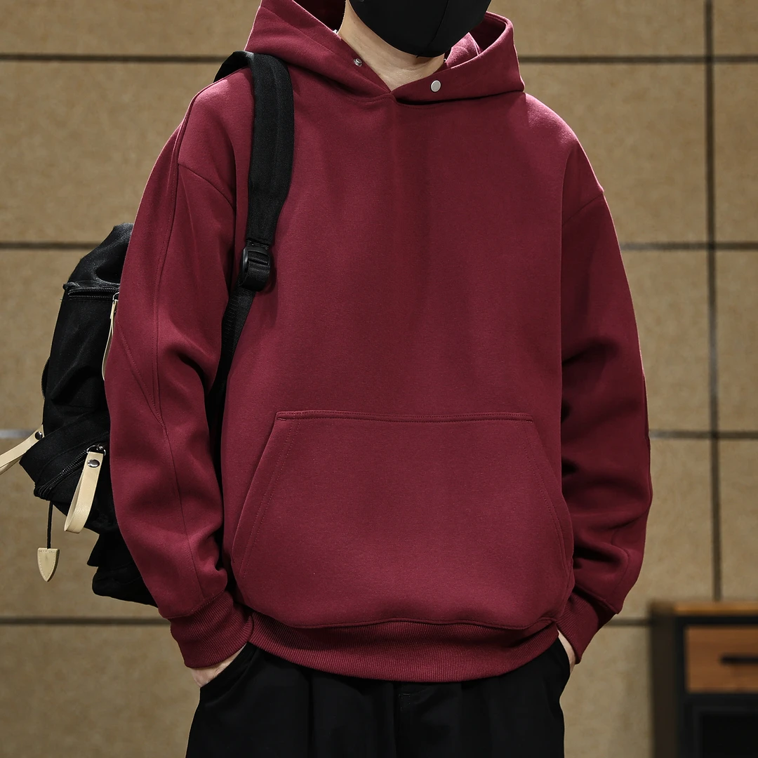 高端美式纯色重磅简约连帽卫衣男秋冬季新款复古休闲男士上衣外套